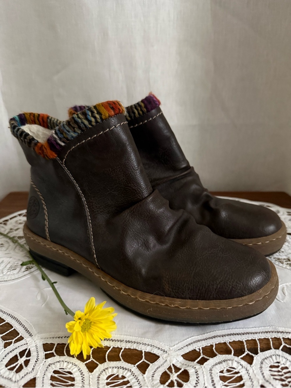 Rieker Felicitas 55 Ankle Boots Brown Knit Cuff Zip Women’s EU 38 US 7.5 EUC